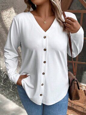 Solid Button Front Tee 1X